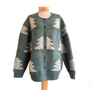 Coldwater Creek EVERGREEN Plush Christmas Tree Cardigan Sweater XL Worn 1X EUC!